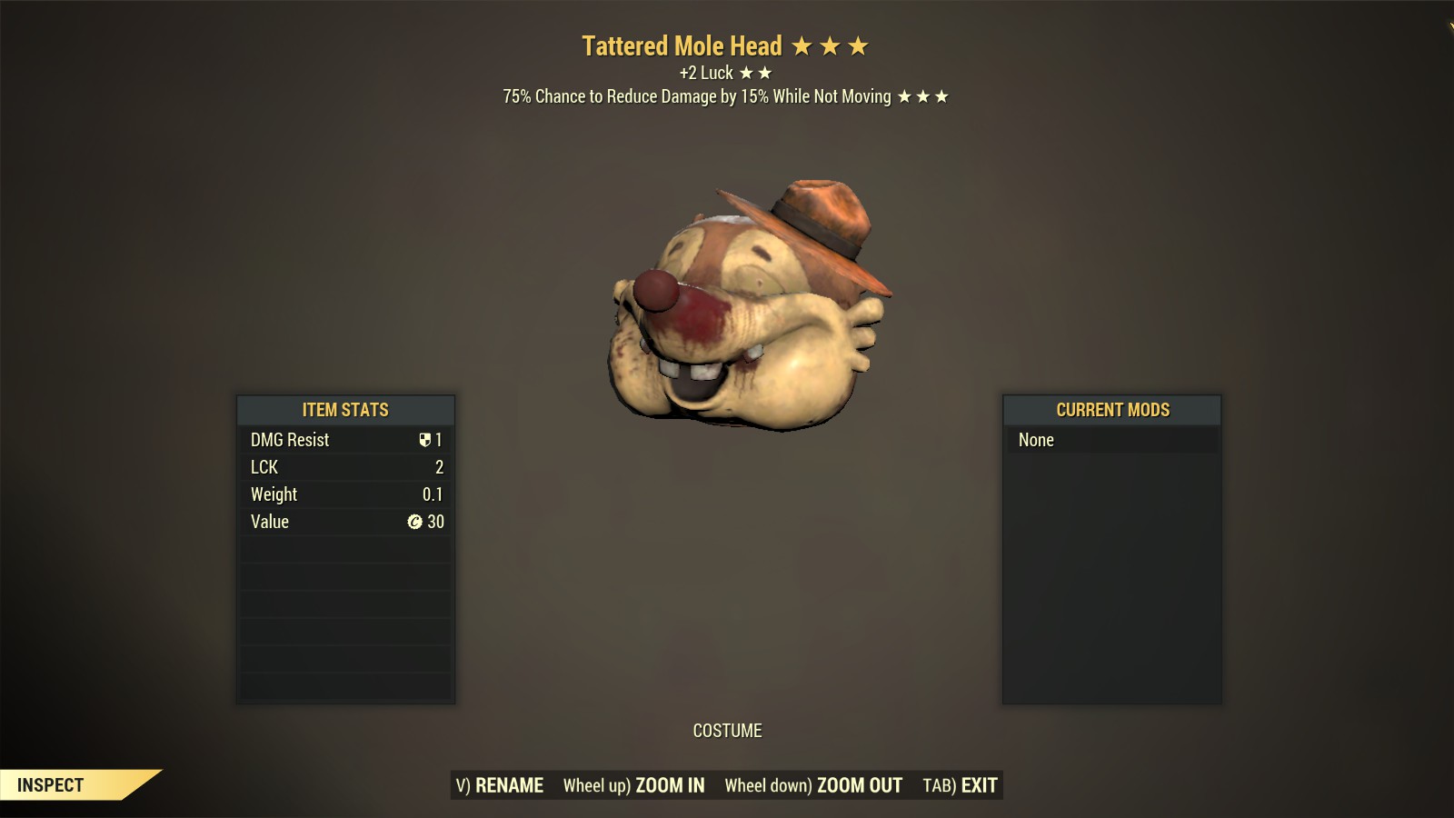 Tattered Mole Head【+2 Luck & Sent 】